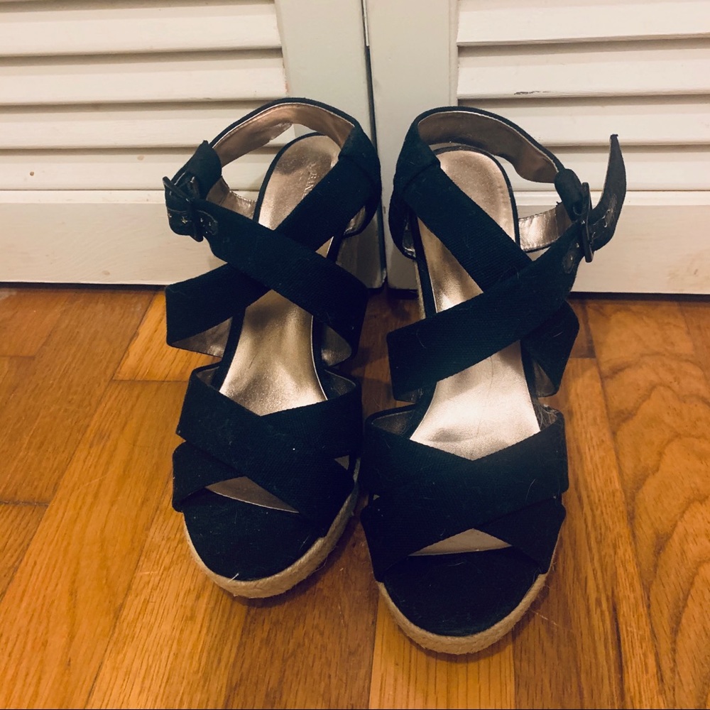 Black strappy platforms by Banana Republic